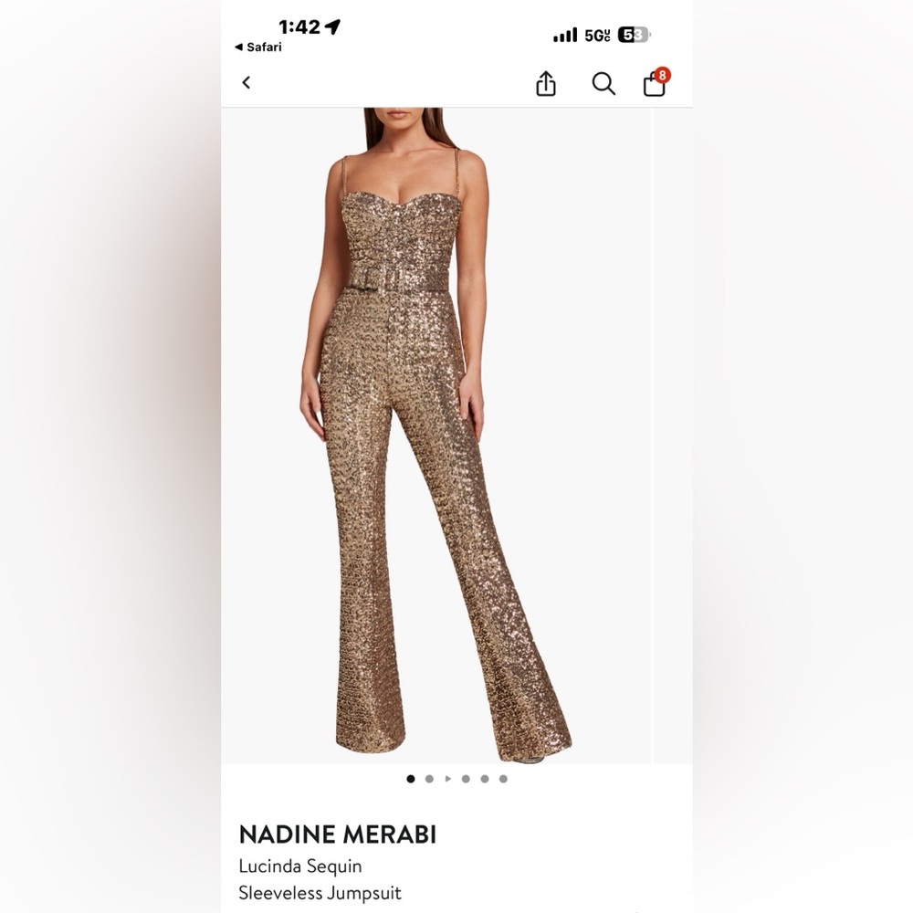 NADINE MERABI Lucinda Gold Sequin Jumpsuit